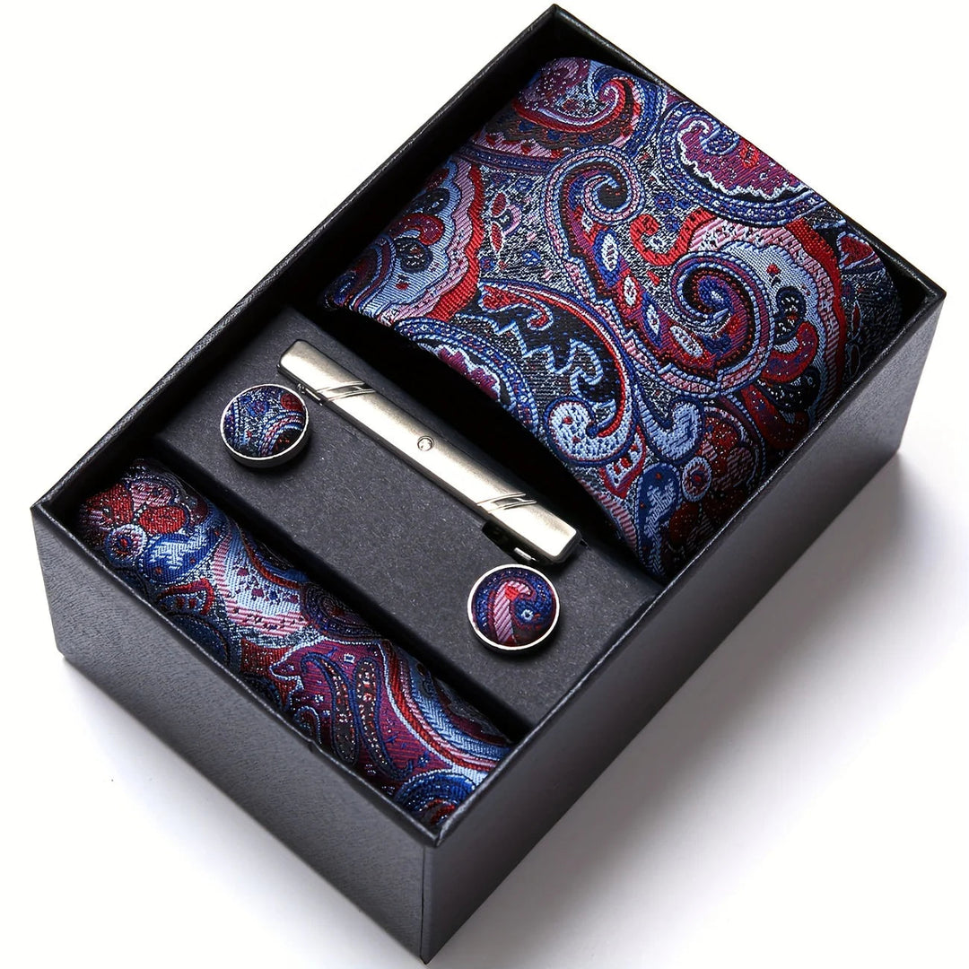 Heren Stropdas Set – Paisley met Zakdoek, Clip & Manchetknopen