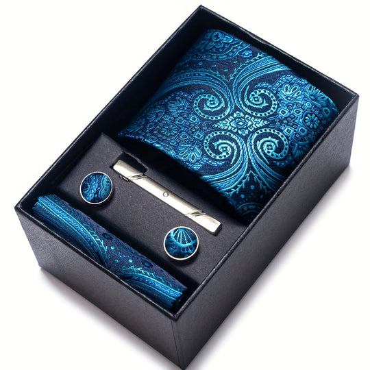 Heren Stropdas Set – Paisley met Zakdoek, Clip & Manchetknopen