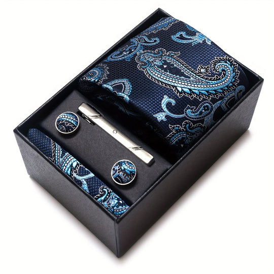 Heren Stropdas Set – Paisley met Zakdoek, Clip & Manchetknopen