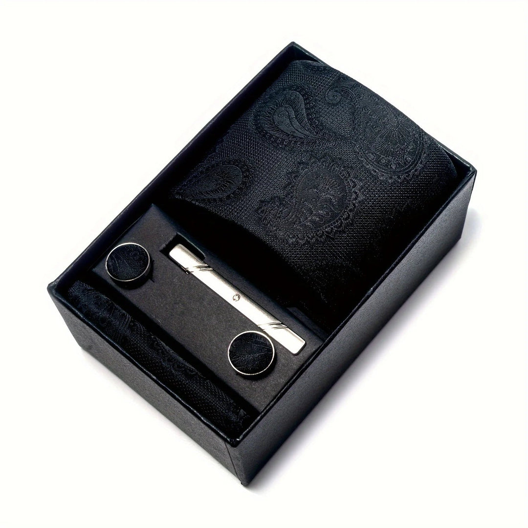 Heren Stropdas Set – Paisley met Zakdoek, Clip & Manchetknopen