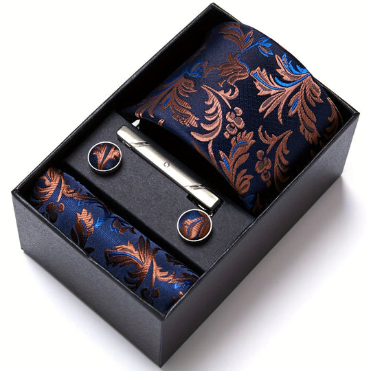Heren Stropdas Set – Paisley met Zakdoek, Clip & Manchetknopen
