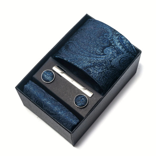 Heren Stropdas Set – Paisley met Zakdoek, Clip & Manchetknopen