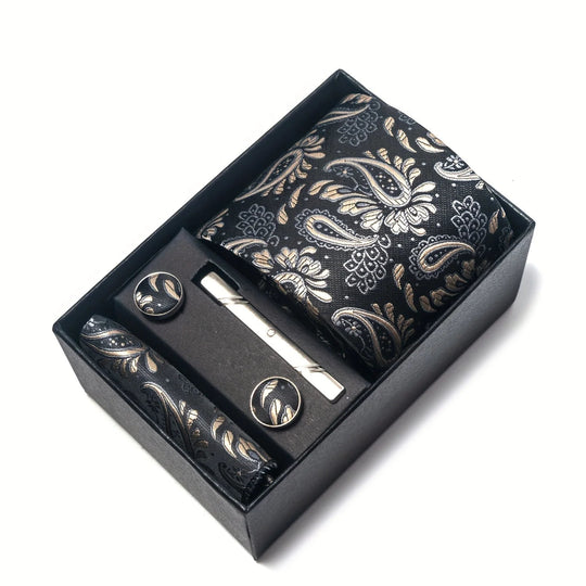 Heren Stropdas Set – Paisley met Zakdoek, Clip & Manchetknopen