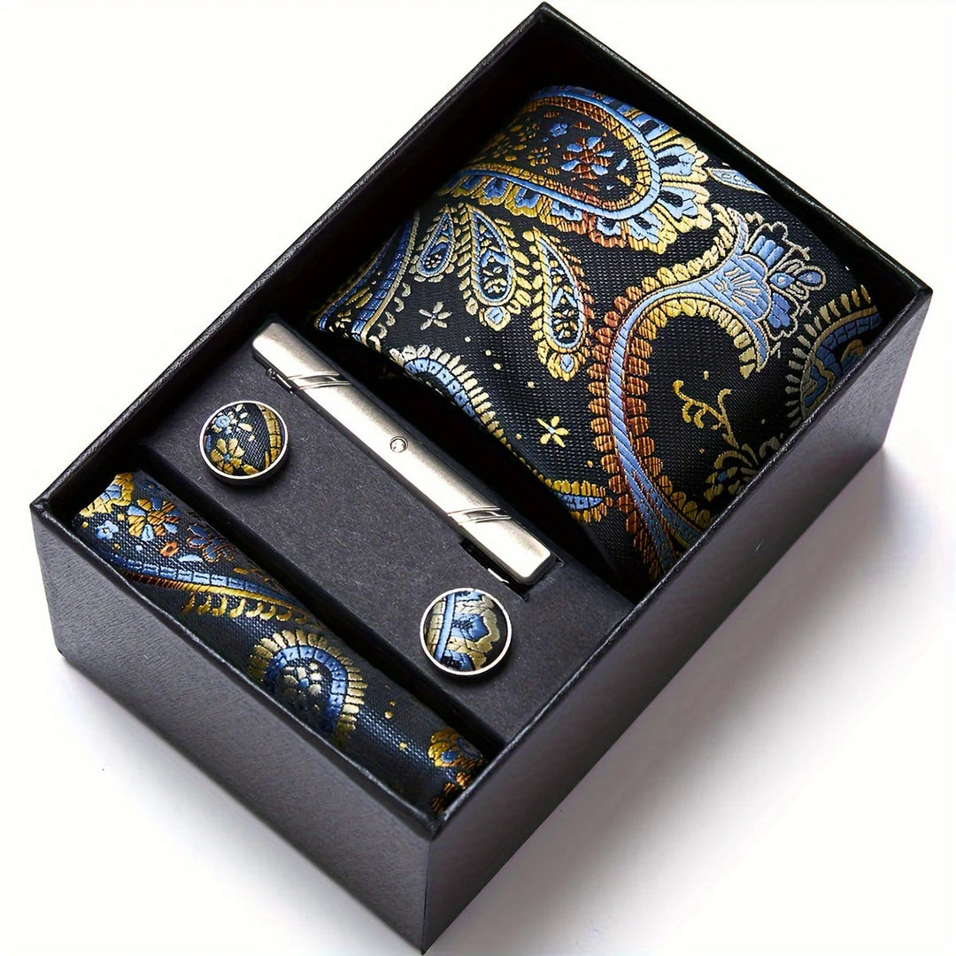 Heren Stropdas Set – Paisley met Zakdoek, Clip & Manchetknopen