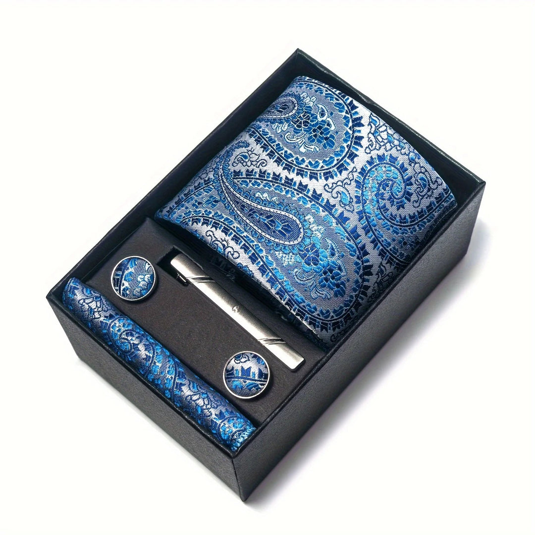 Heren Stropdas Set – Paisley met Zakdoek, Clip & Manchetknopen