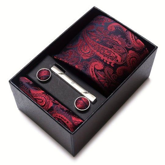 Heren Stropdas Set – Paisley met Zakdoek, Clip & Manchetknopen