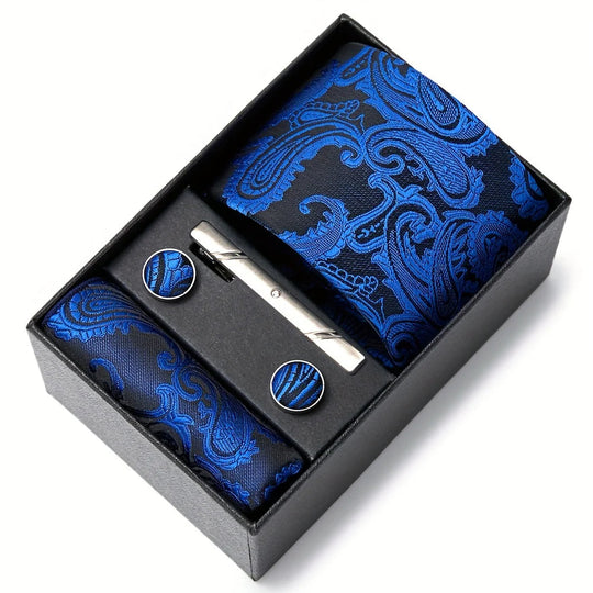 Heren Stropdas Set – Paisley met Zakdoek, Clip & Manchetknopen