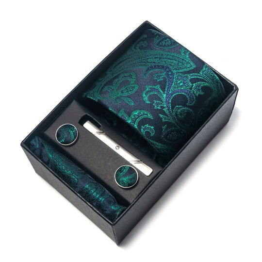 Heren Stropdas Set – Paisley met Zakdoek, Clip & Manchetknopen