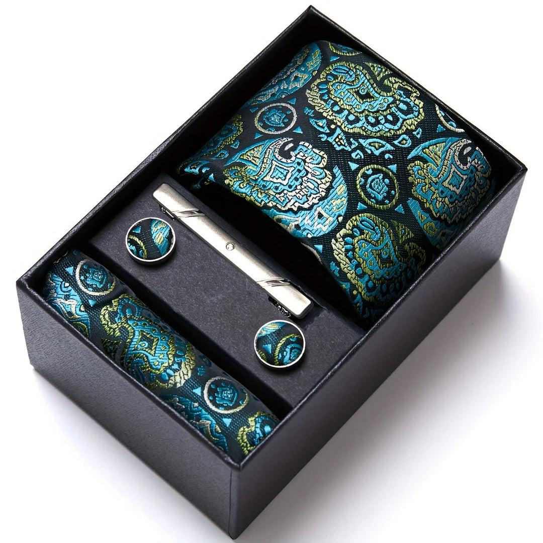 Heren Stropdas Set – Paisley met Zakdoek, Clip & Manchetknopen