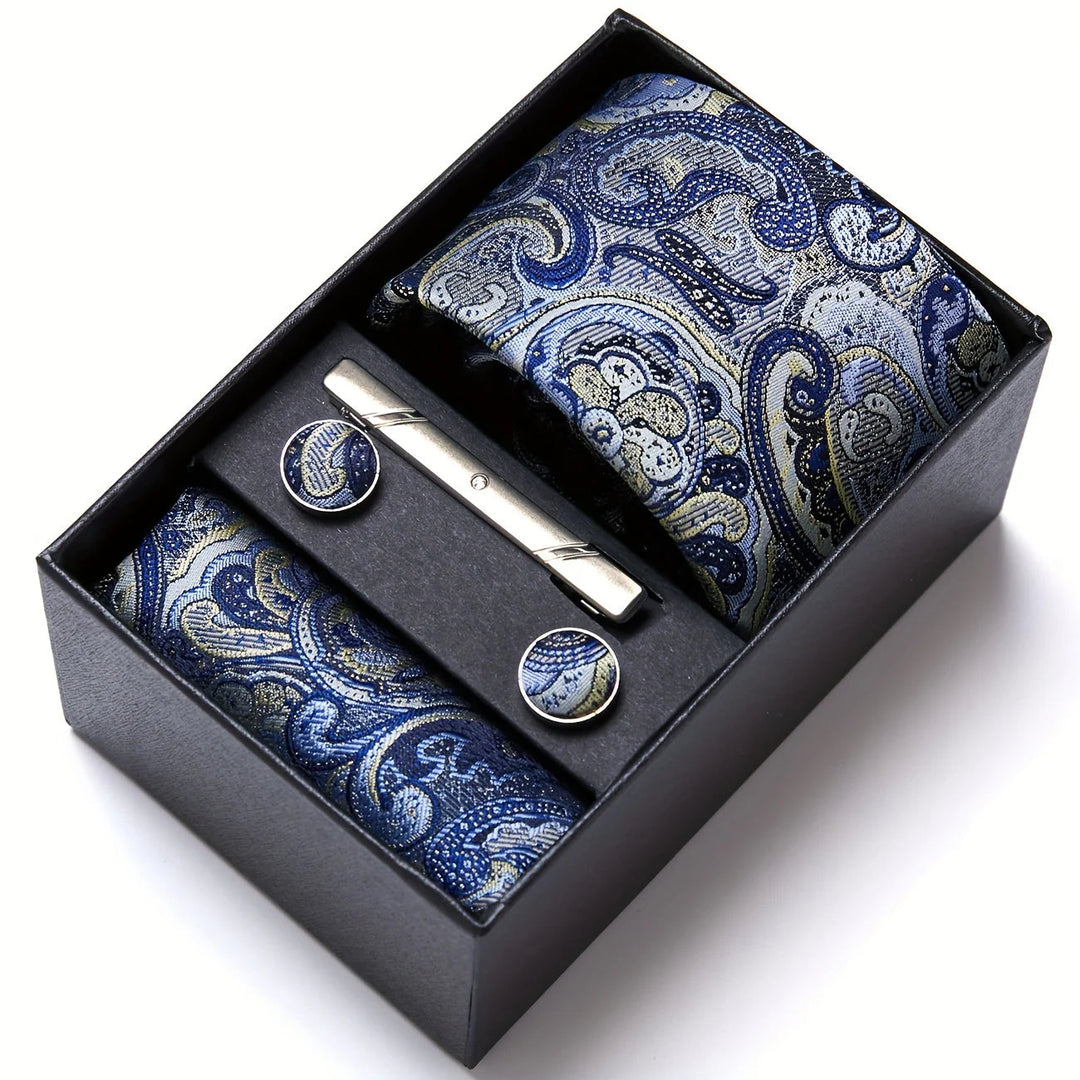 Heren Stropdas Set – Paisley met Zakdoek, Clip & Manchetknopen