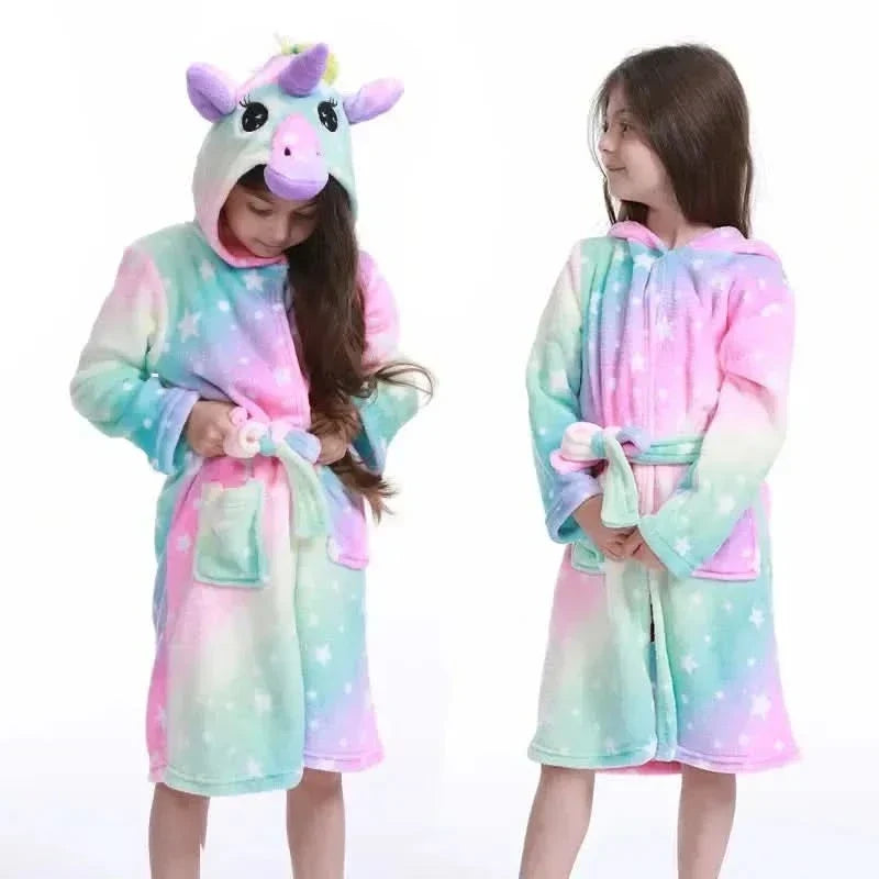 Kinderbadjas Flanel – met Capuchon en Eenhoornprint