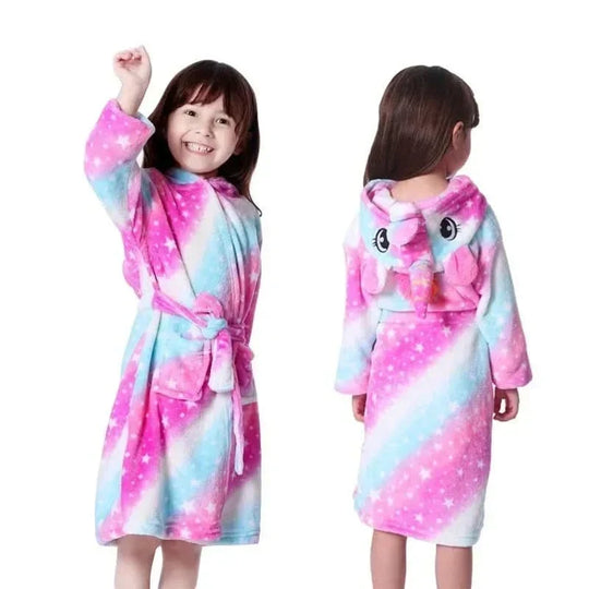 Kinderbadjas Flanel – met Capuchon en Eenhoornprint