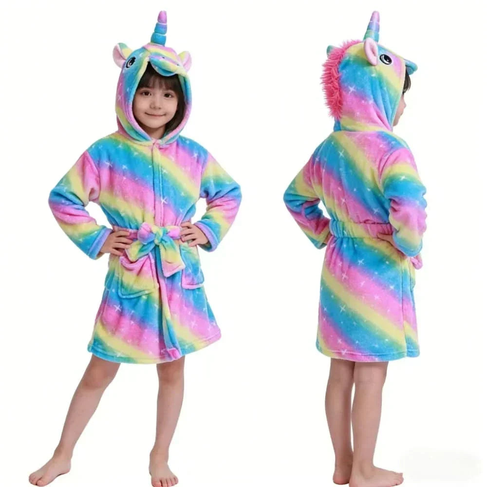 Kinderbadjas Flanel – met Capuchon en Eenhoornprint