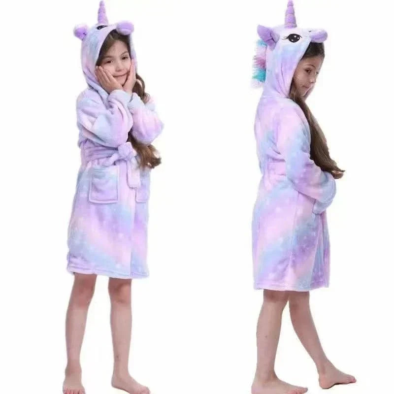 Kinderbadjas Flanel – met Capuchon en Eenhoornprint