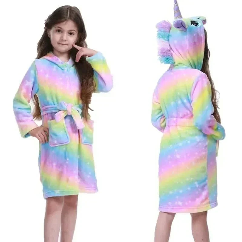 Kinderbadjas Flanel – met Capuchon en Eenhoornprint