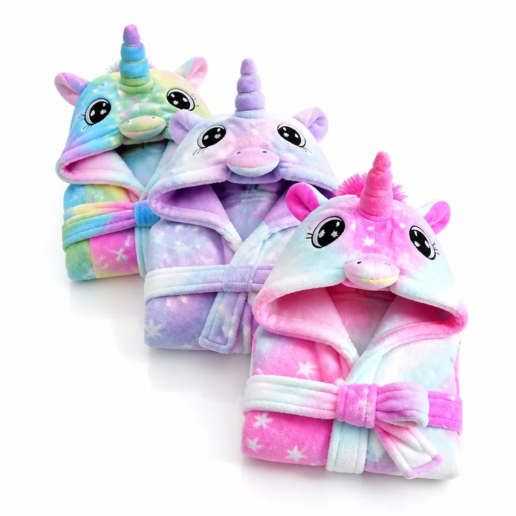 Kinderbadjas Flanel – met Capuchon en Eenhoornprint