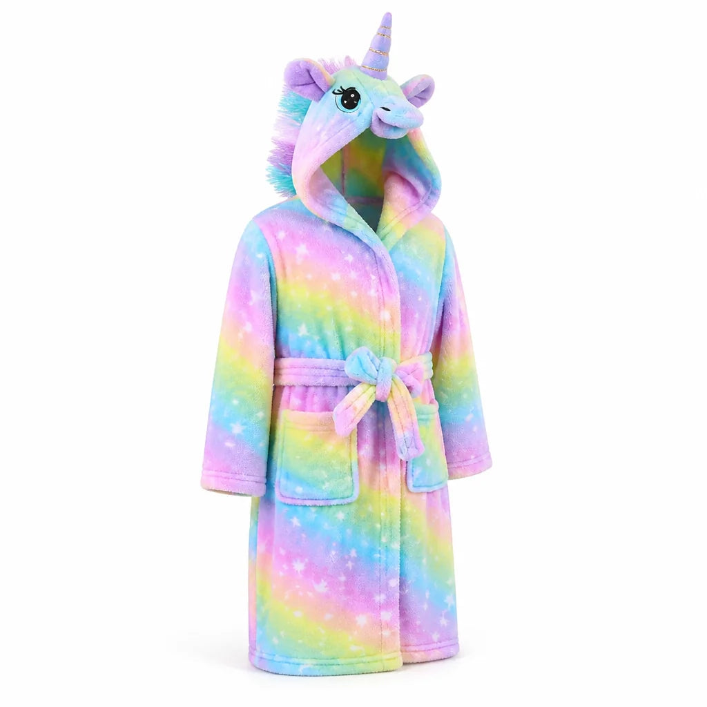 Kinderbadjas Flanel – met Capuchon en Eenhoornprint