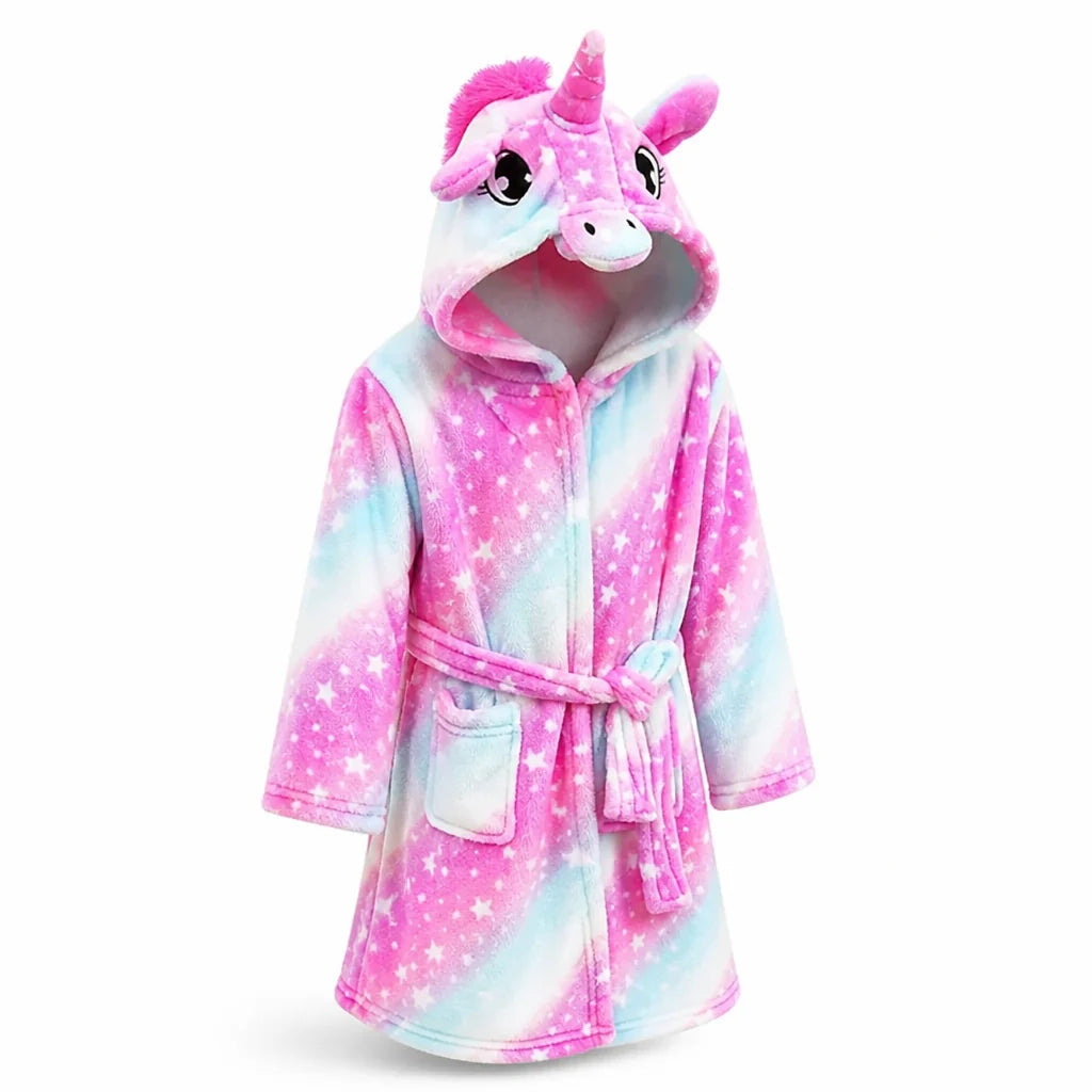 Kinderbadjas Flanel – met Capuchon en Eenhoornprint