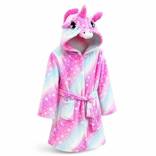 Kinderbadjas Flanel – met Capuchon en Eenhoornprint