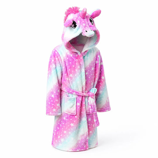 Kinderbadjas Flanel – met Capuchon en Eenhoornprint