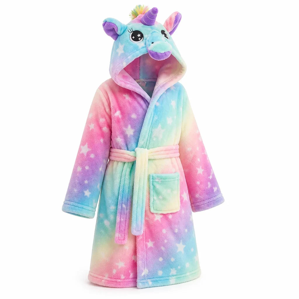 Kinderbadjas Flanel – met Capuchon en Eenhoornprint