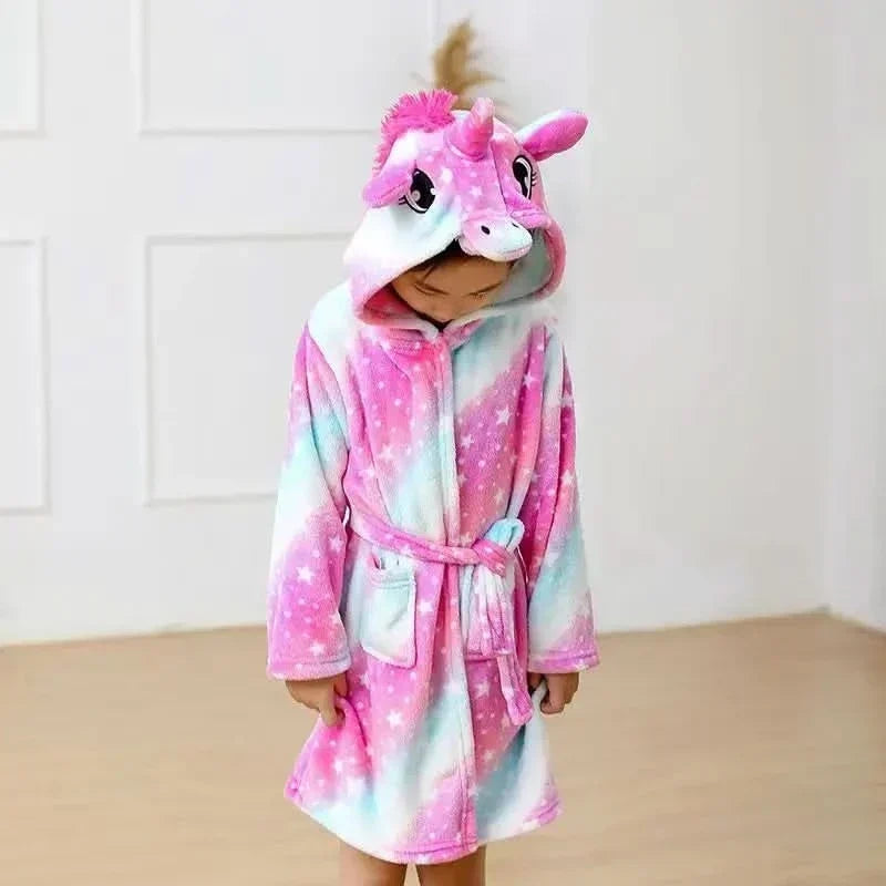 Kinderbadjas Flanel – met Capuchon en Eenhoornprint