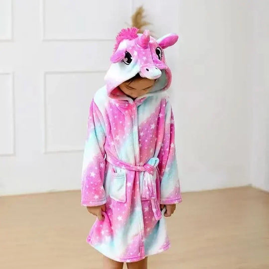 Kinderbadjas Flanel – met Capuchon en Eenhoornprint