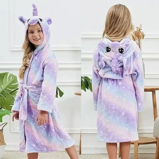 Kinderbadjas Flanel – met Capuchon en Eenhoornprint