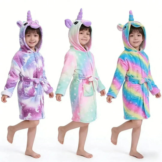 Kinderbadjas Flanel – met Capuchon en Eenhoornprint