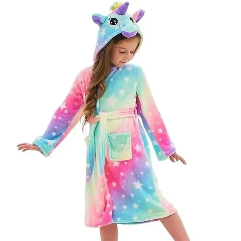 Kinderbadjas Flanel – met Capuchon en Eenhoornprint