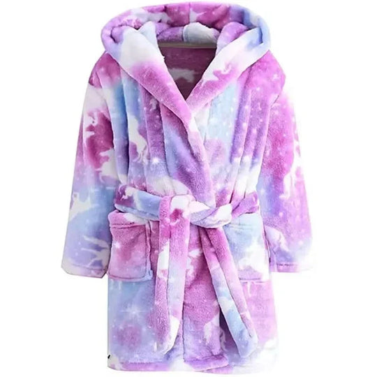 Kinderbadjas Flanel – met Capuchon en Eenhoornprint