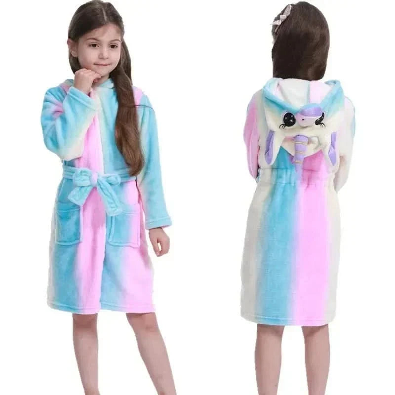 Kinderbadjas Flanel – met Capuchon en Eenhoornprint