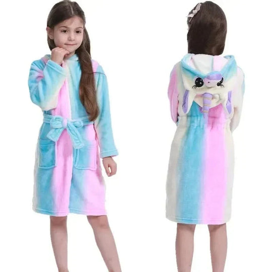 Kinderbadjas Flanel – met Capuchon en Eenhoornprint