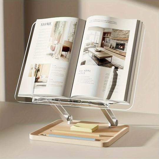 Leesstandaard Verstelbaar – Acryl met Houten Voet
