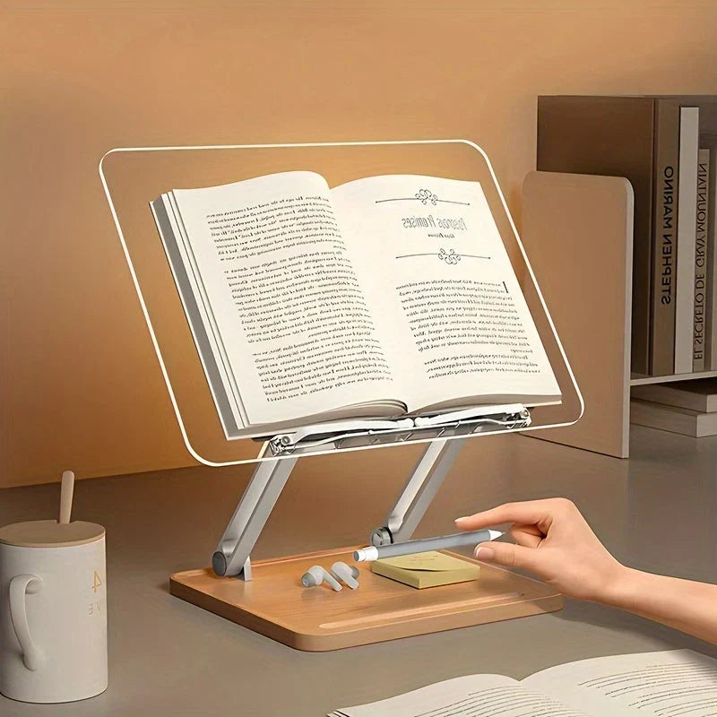 Leesstandaard Verstelbaar – Acryl met Houten Voet