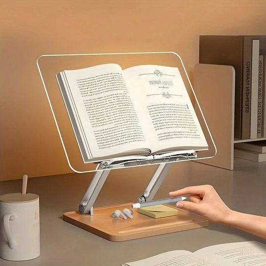 Leesstandaard Verstelbaar – Acryl met Houten Voet