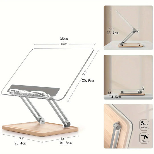 Leesstandaard Verstelbaar – Acryl met Houten Voet