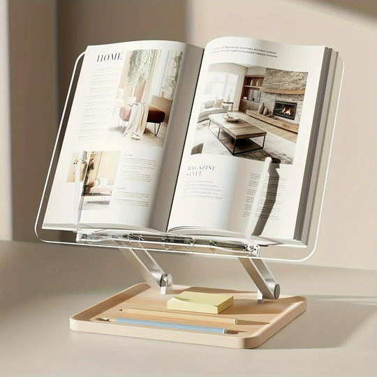 Leesstandaard Verstelbaar – Acryl met Houten Voet