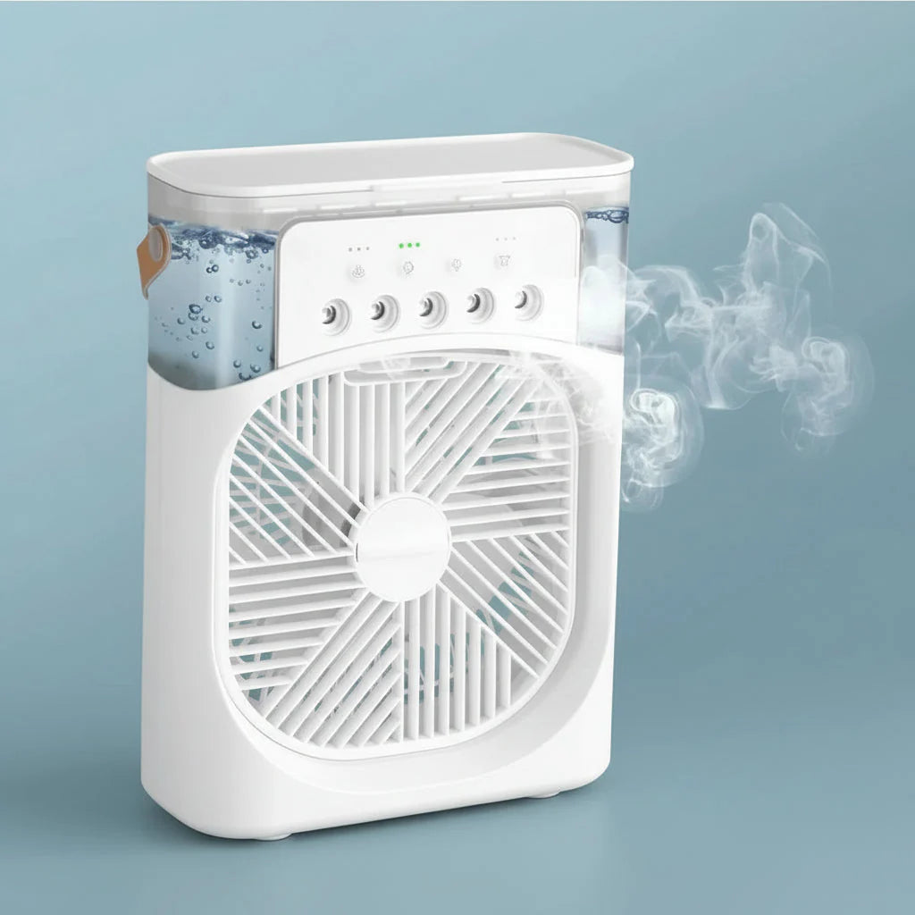 Mini Ventilator & Luchtbevochtiger 2-in-1 – Draagbaar voor Bureau