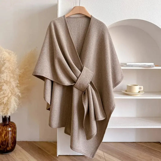 Poncho Dames – Polyester-Wolmix met Sjaalkraag