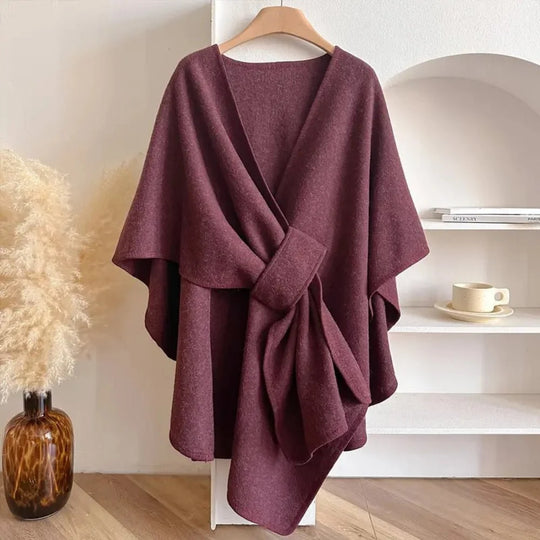 Poncho Dames – Polyester-Wolmix met Sjaalkraag