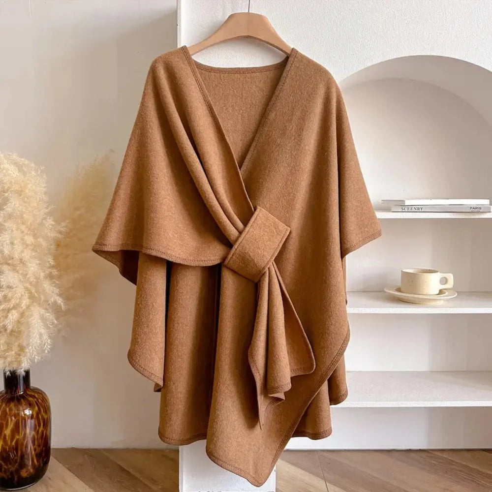 Poncho Dames – Polyester-Wolmix met Sjaalkraag