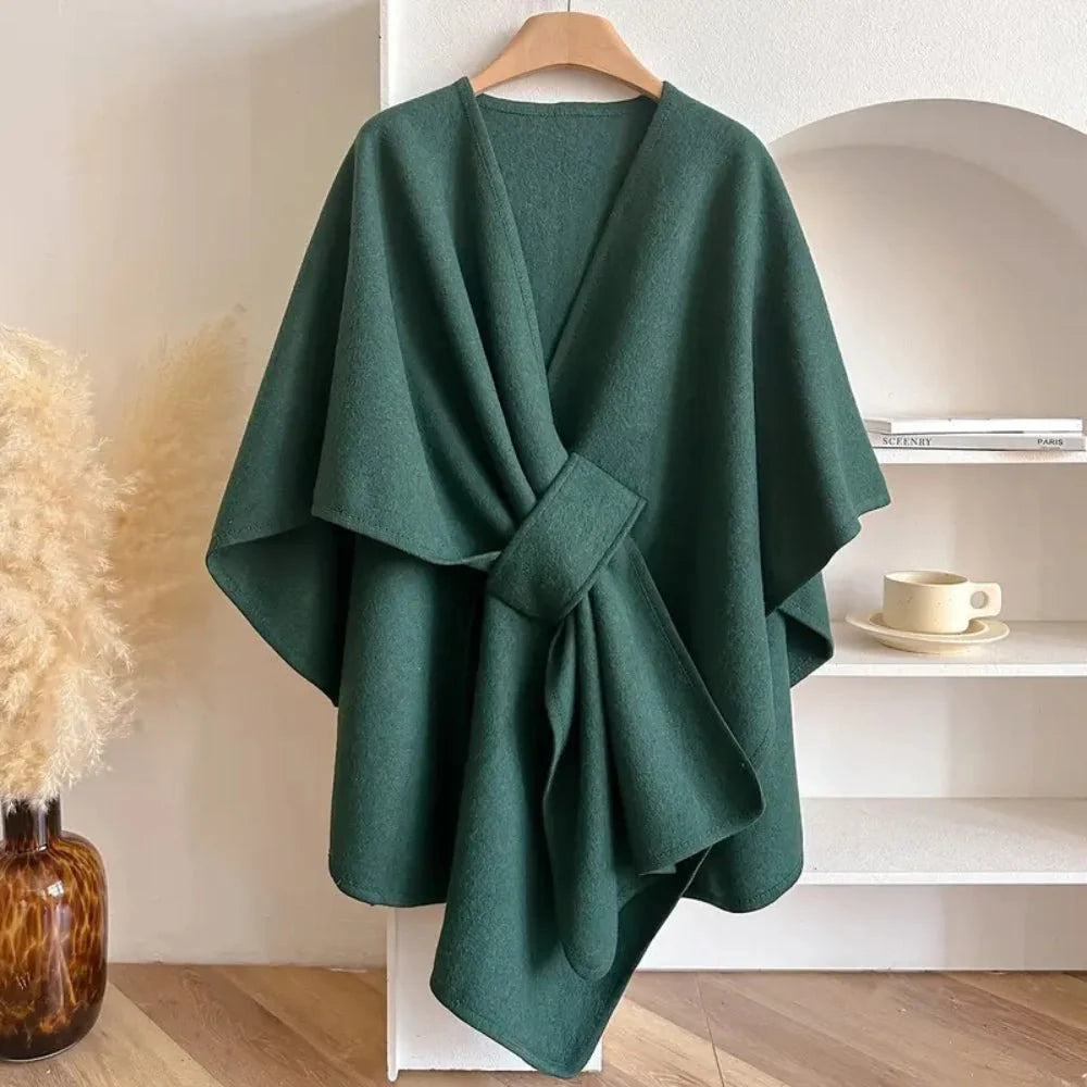 Poncho Dames – Polyester-Wolmix met Sjaalkraag