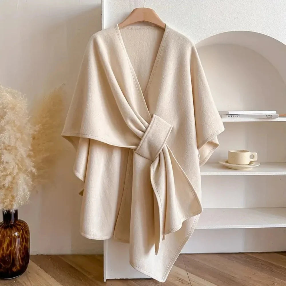 Poncho Dames – Polyester-Wolmix met Sjaalkraag