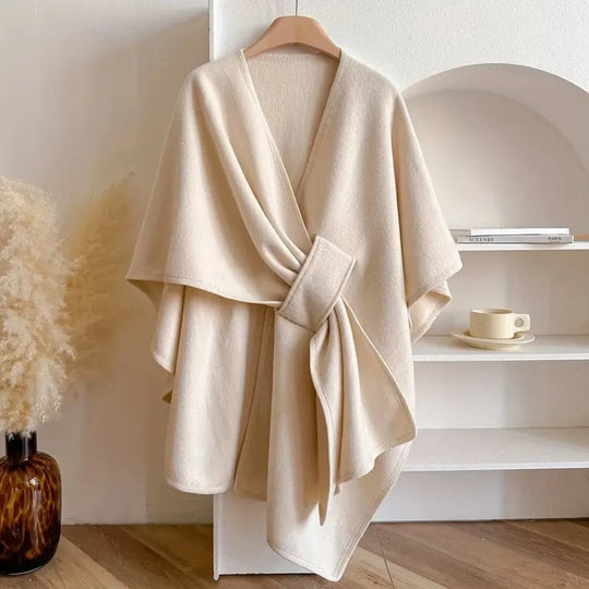 Poncho Dames – Polyester-Wolmix met Sjaalkraag