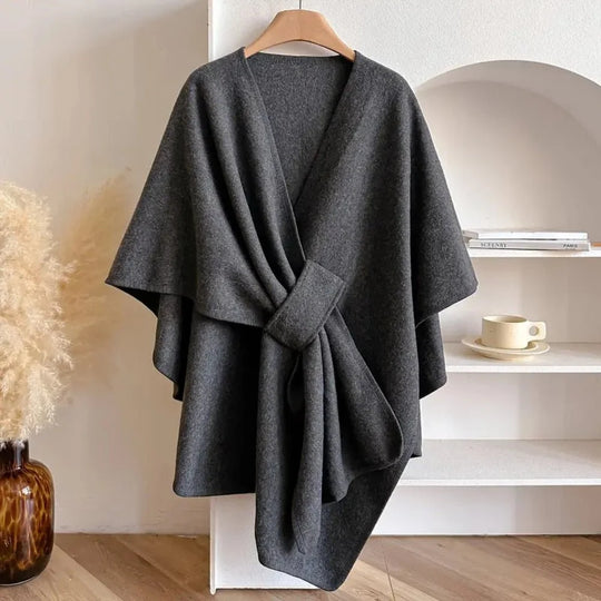 Poncho Dames – Polyester-Wolmix met Sjaalkraag