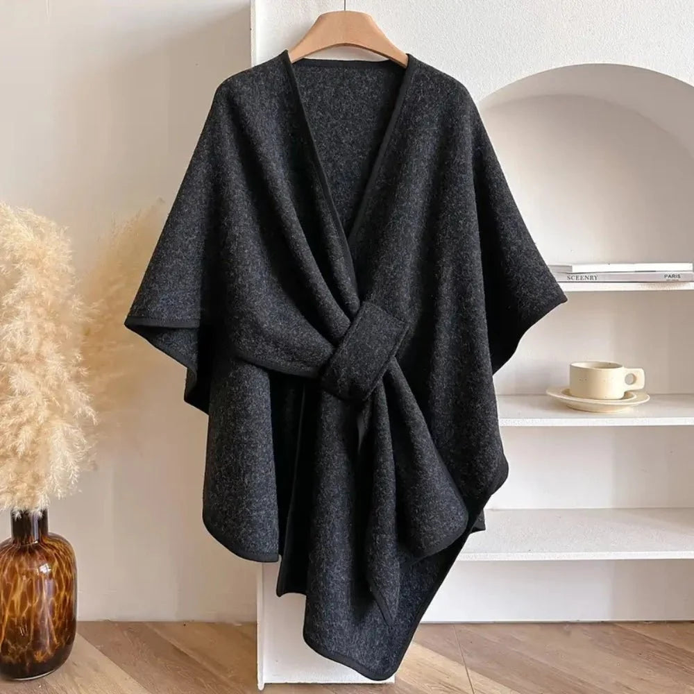 Poncho Dames – Polyester-Wolmix met Sjaalkraag