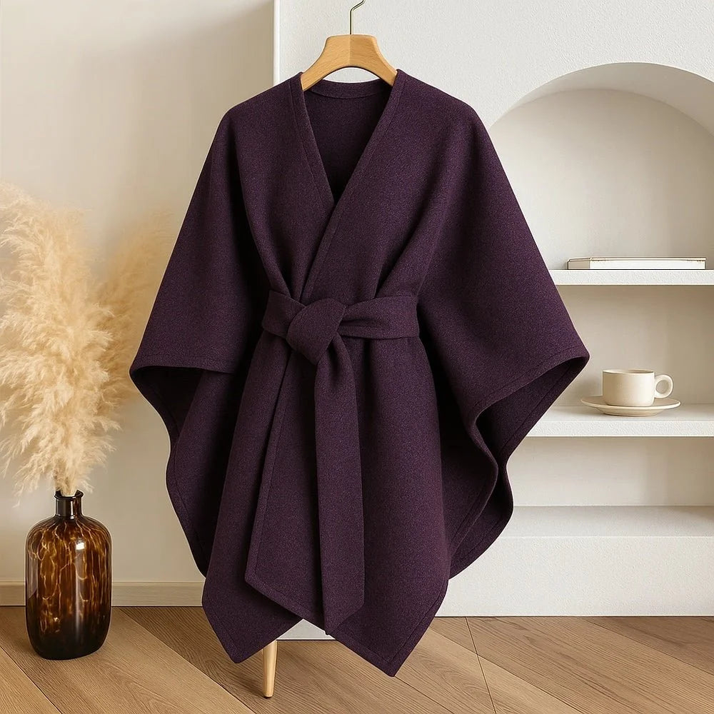 Poncho Dames – Polyester-Wolmix met Sjaalkraag