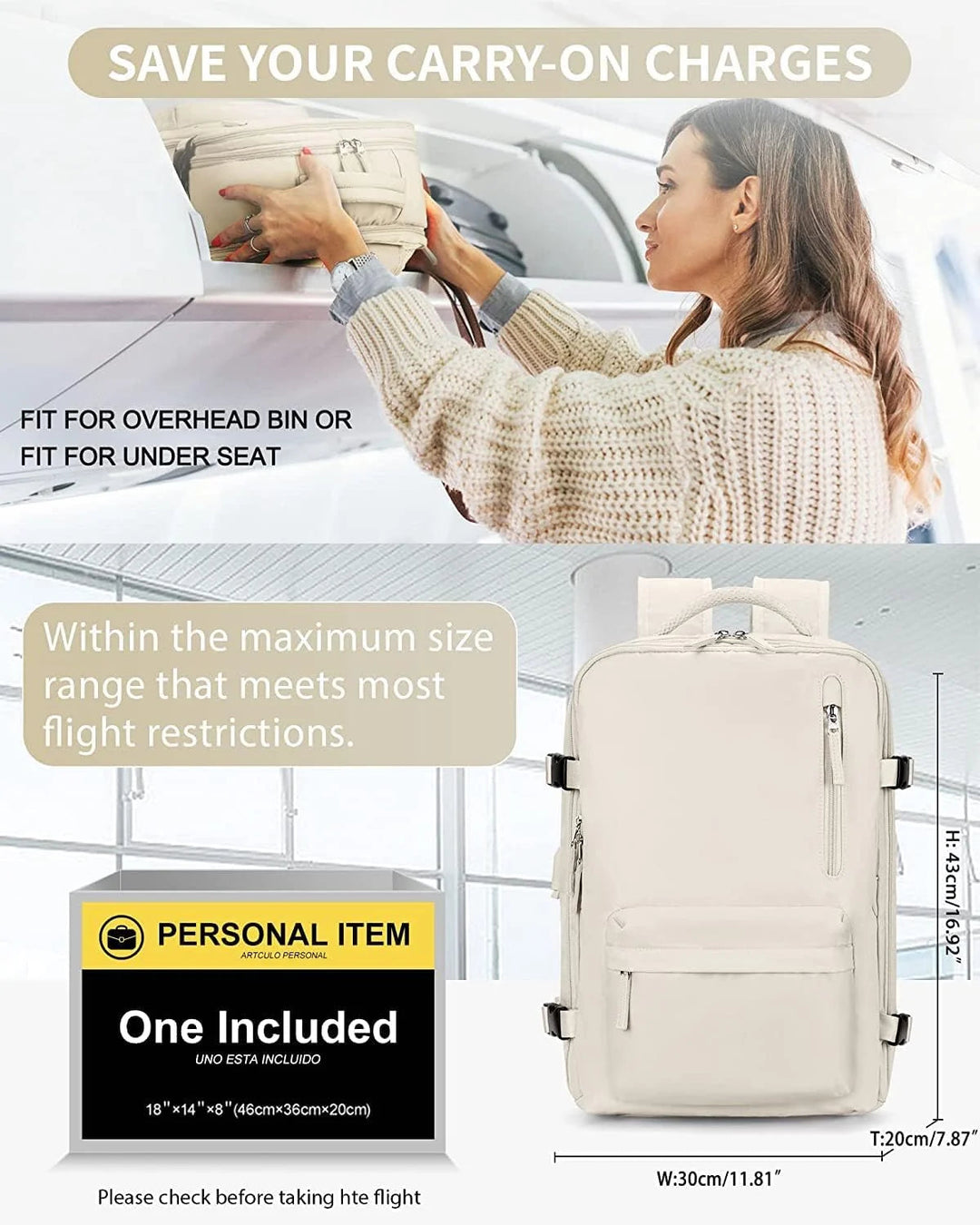 Reisrugzak 40L Waterdicht – Schoenvak, USB-poort & Laptopvak