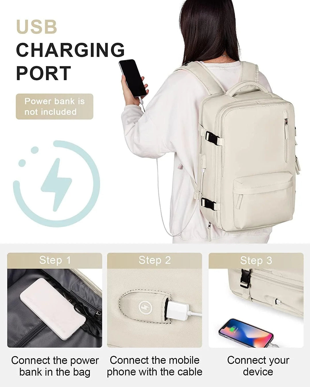 Reisrugzak 40L Waterdicht – Schoenvak, USB-poort & Laptopvak